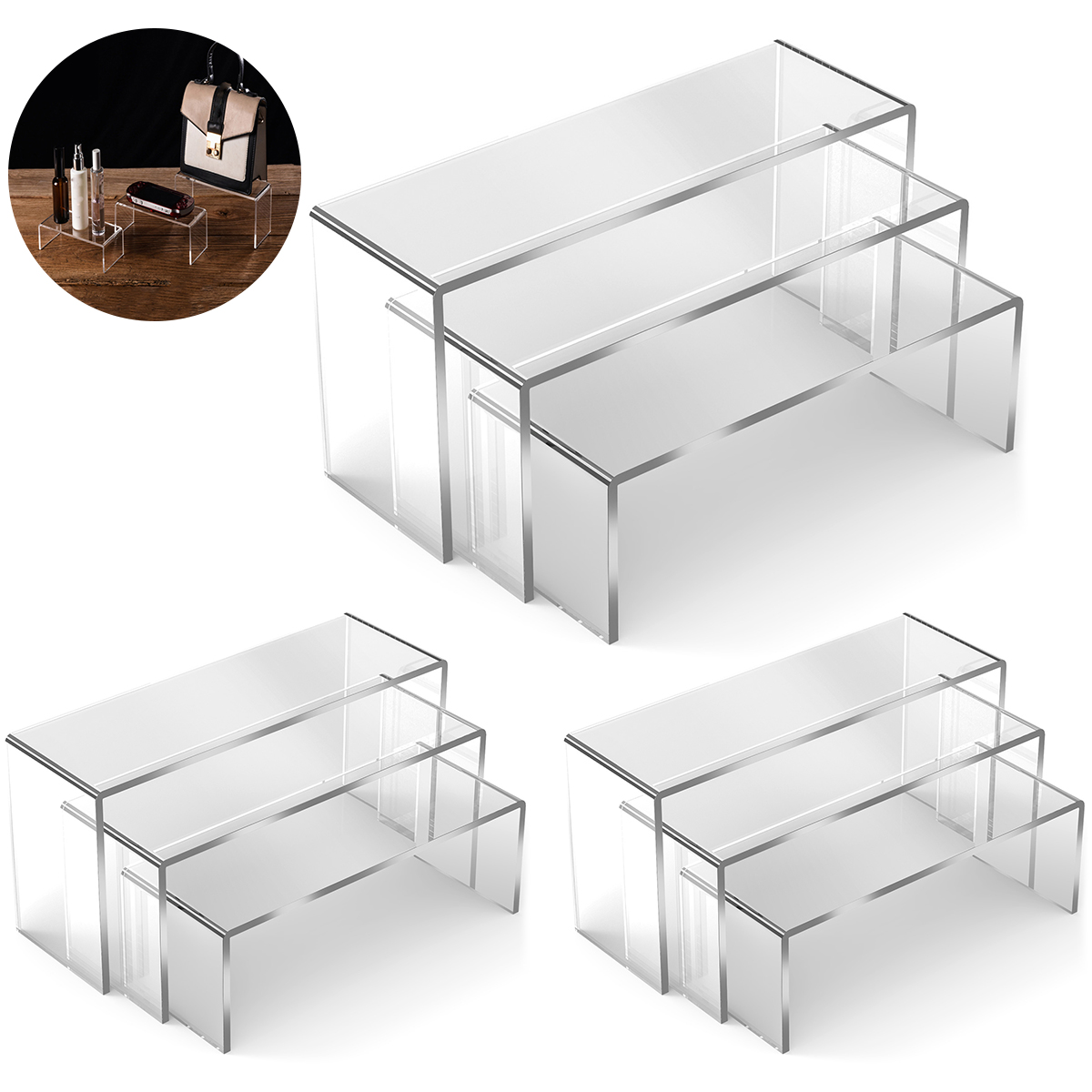 Display Risers Set - 3/6/9 adet akrilik ekran standı kör